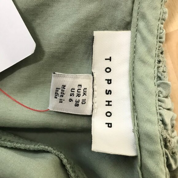 TOPSHOP - WOMEN'S 6 - GREEN SHORT SLEEVE ROUND  EYELET RUFFLE NECK COTTON DRESS - Picture 4 of 7